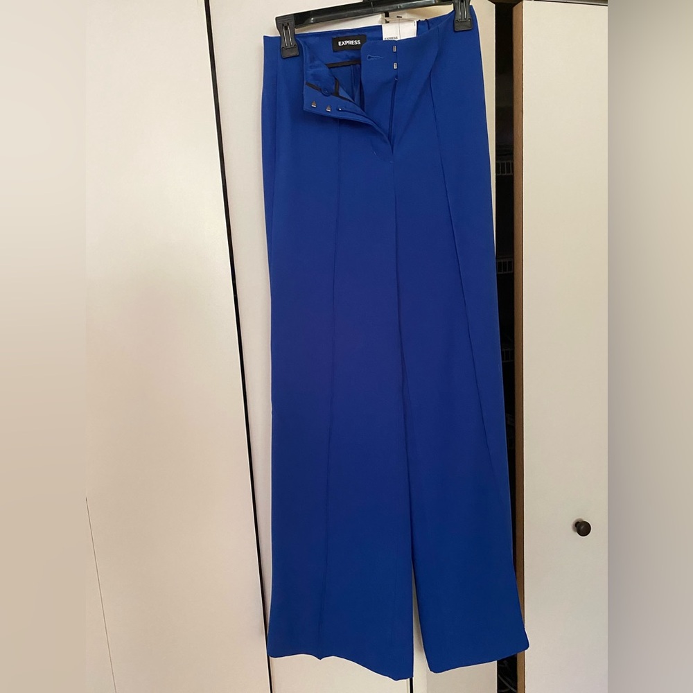 Express Blue High Waist Wide Leg Seamed Pants